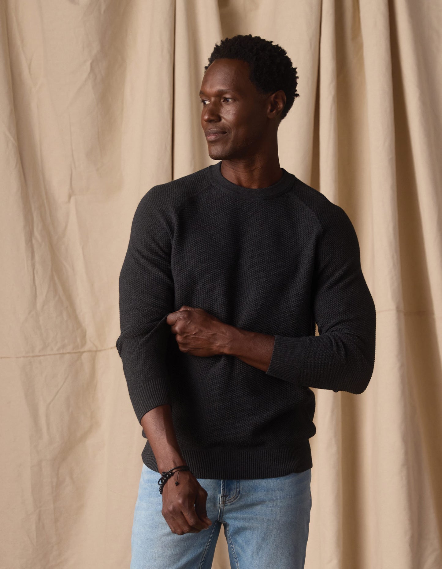 COOLMAX® Textured Crewneck Sweater in Dark Charcoal