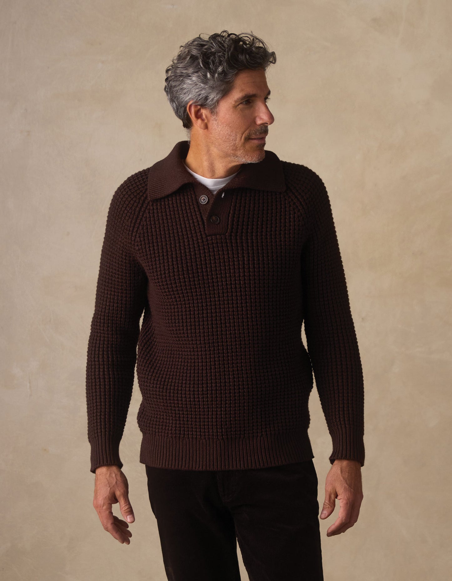 Waffle Sweater Popover in Dark Brown