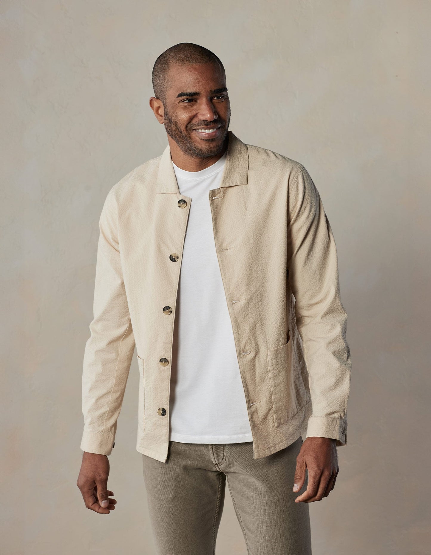 Seersucker Chore Coat in Khaki