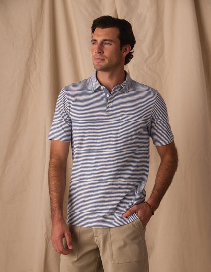 Vintage Slub Pocket Polo in Blue Stripe