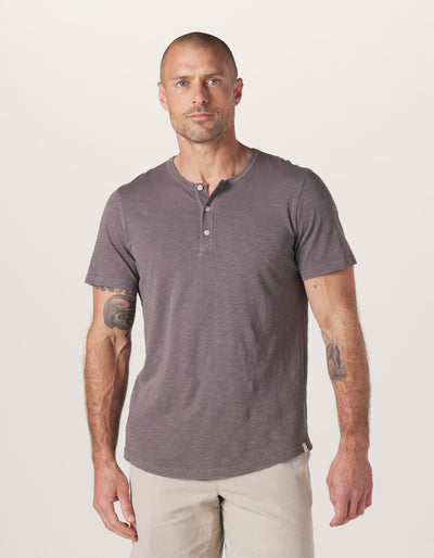 Legacy Jersey Henley in Steel On Model from Front