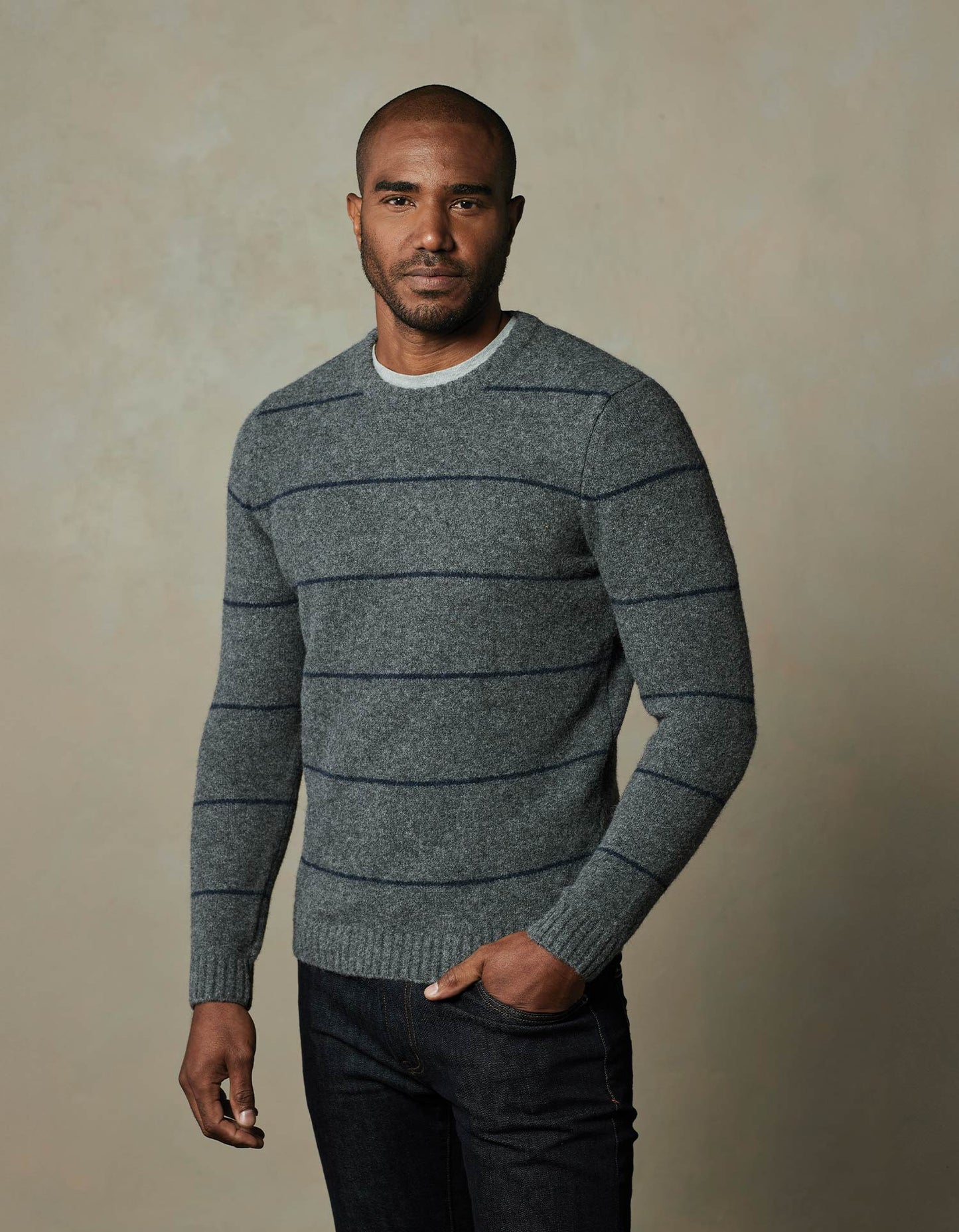 Homebound Crewneck Sweater in Grey Stripe