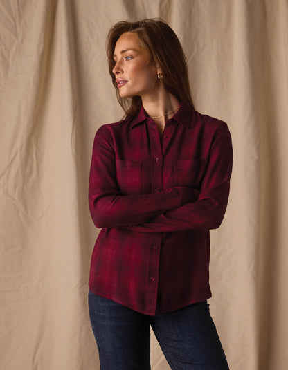 Harper Button Up in Fig Plaid