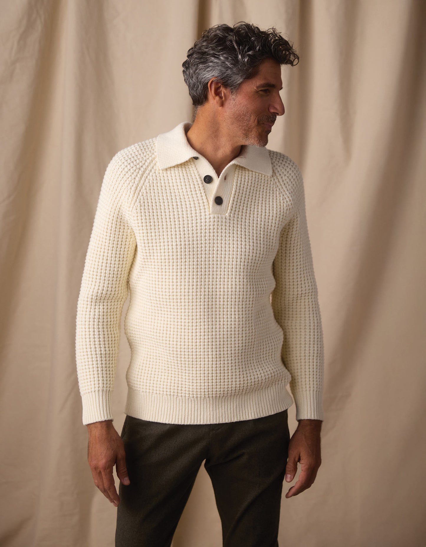 Waffle Sweater Popover in Ivory