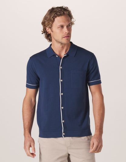 Robles Knit Button Down in Navy-White