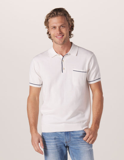 Robles Knit Polo in White-Navy