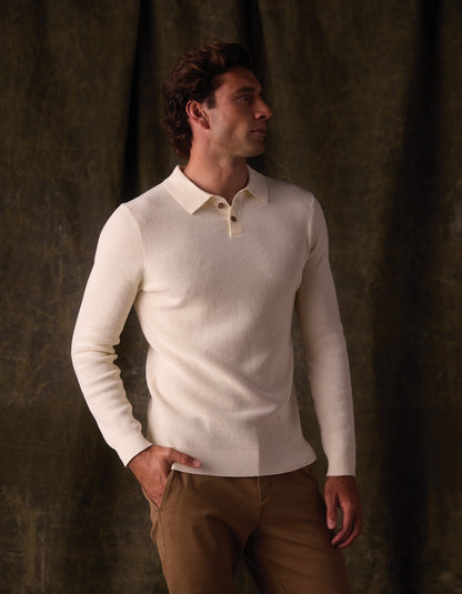 Robles Knit Waffle Stitch Polo in Cream