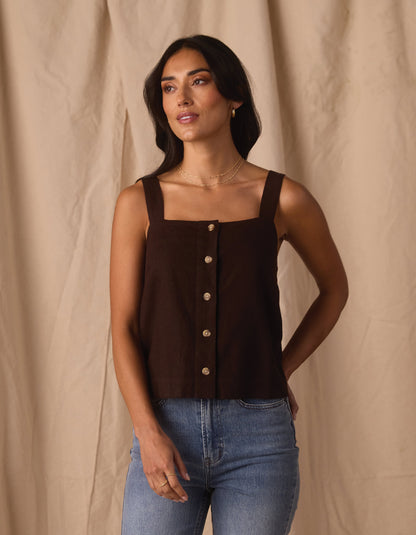 Leukos Linen-Blend Tank in Umber