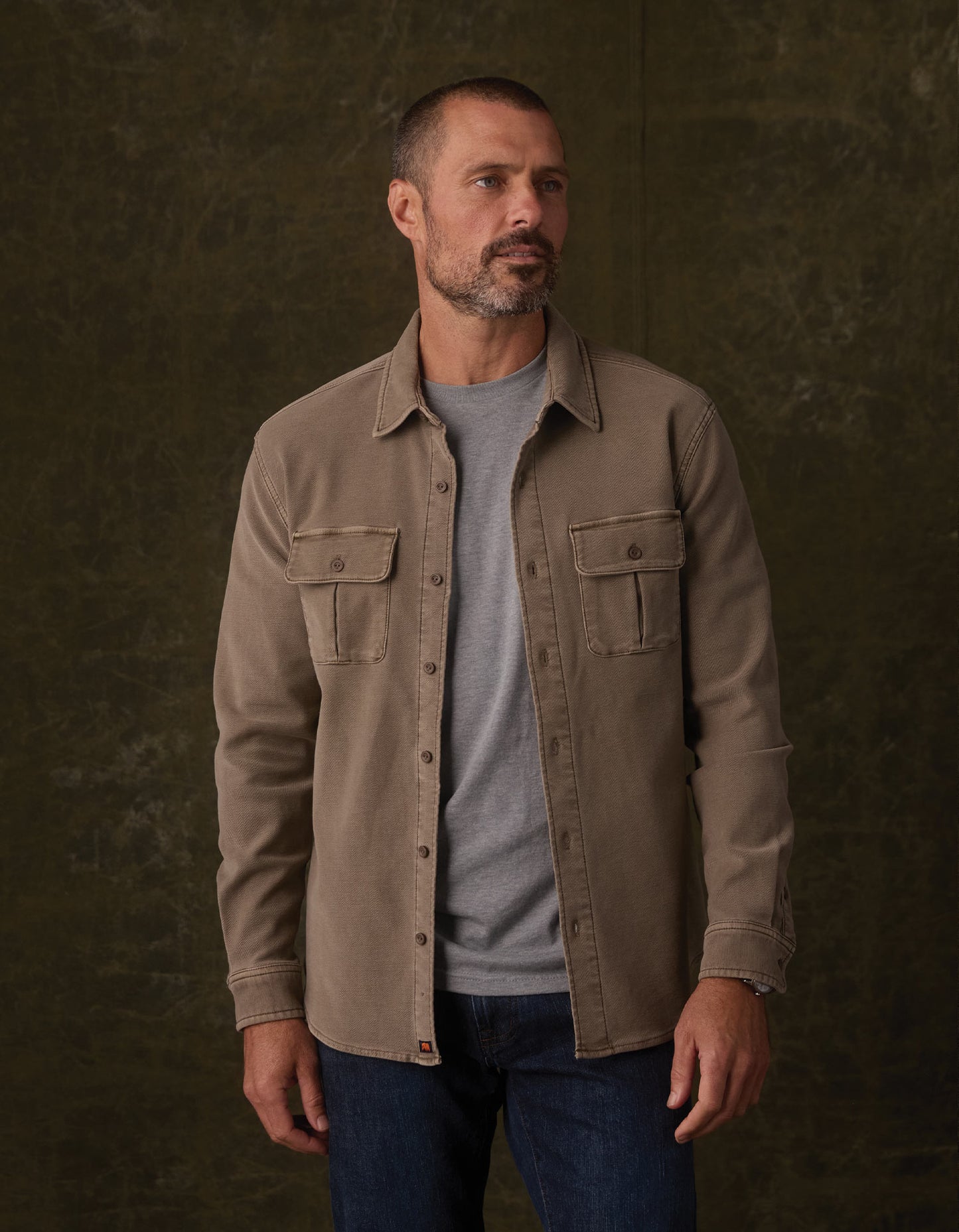 Comfort Terry Shirt Jacket in Taupe