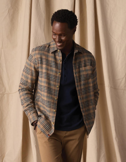 Louis Heavyweight Flannel Overshirt in Fawn Plaid