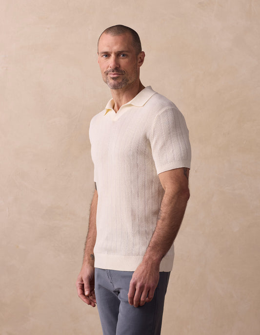 Robles Textured Knit Polo in Ivory