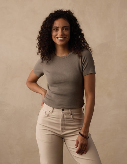 Normal Rib Tee in Moss