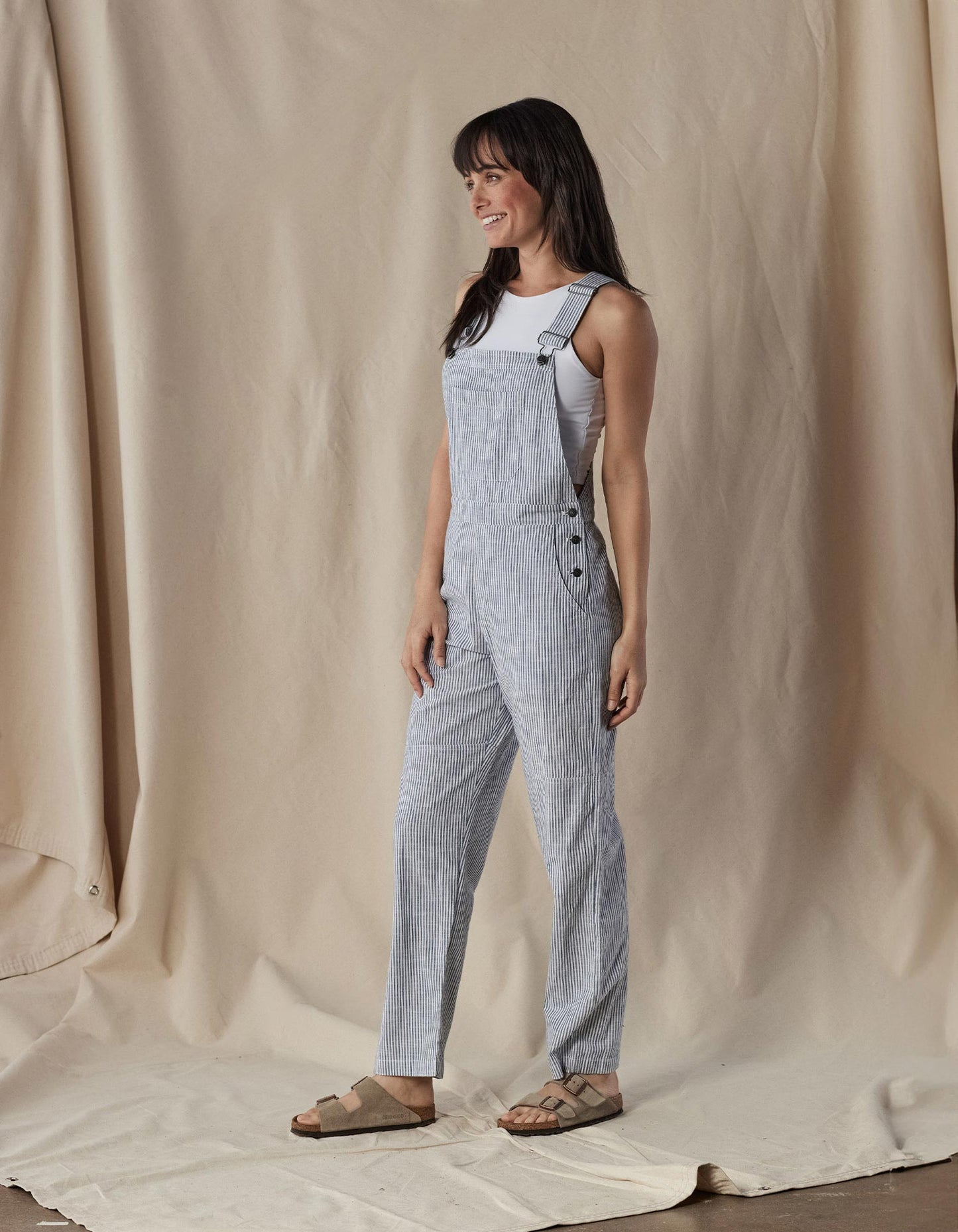 Lived-In Cotton Canteen Overall in Navy Railroad Stripe