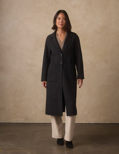 Duster Coat in Dark Grey Plaid