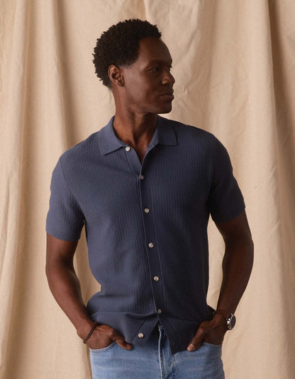 Breezeknit Button Up in Vintage Blue