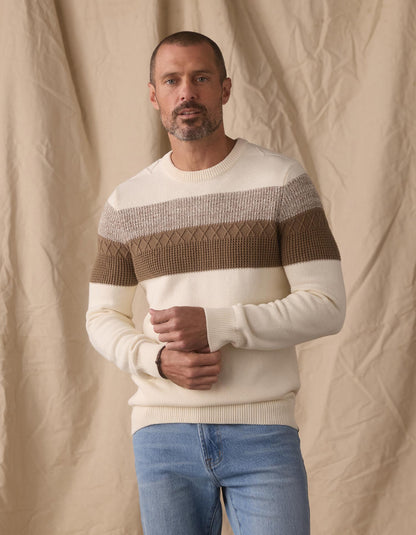 Tom Stripe Crew in Cream/Jute