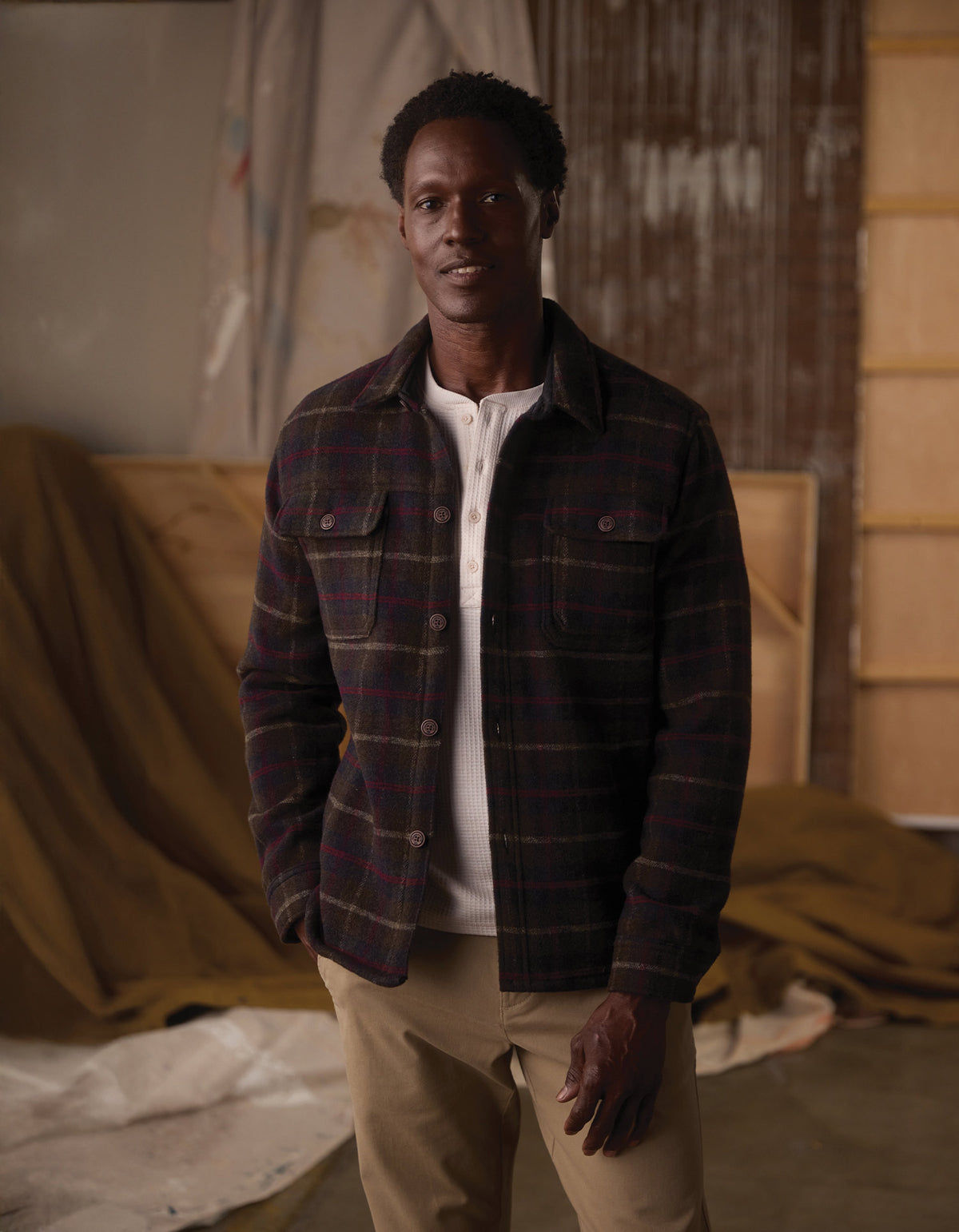 Brightside Flannel Lined Workwear Jacket in Olive Plaid