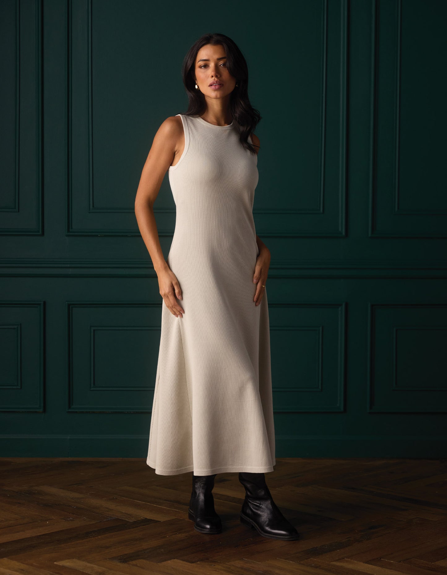 Vintage Thermal Midi Dress in Bone