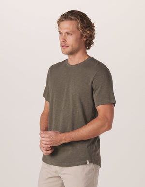 Legacy Jersey Perfect Tee in Olive On Model from Side