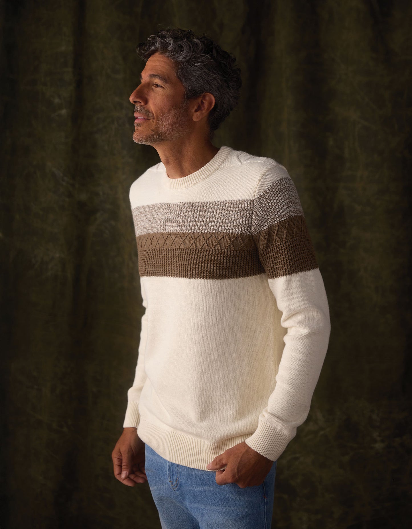 Tom Stripe Crew in Cream/Jute