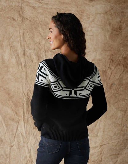 Fair Isle Surplice Hoodie in Black/White