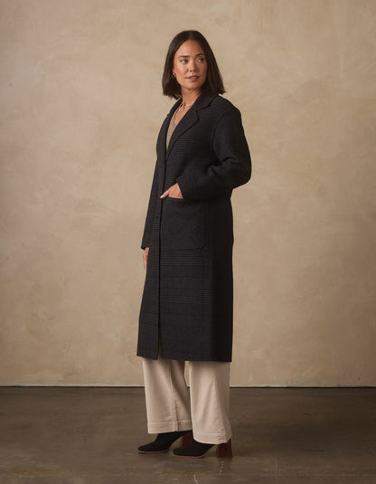 Duster Coat in Dark Grey Plaid