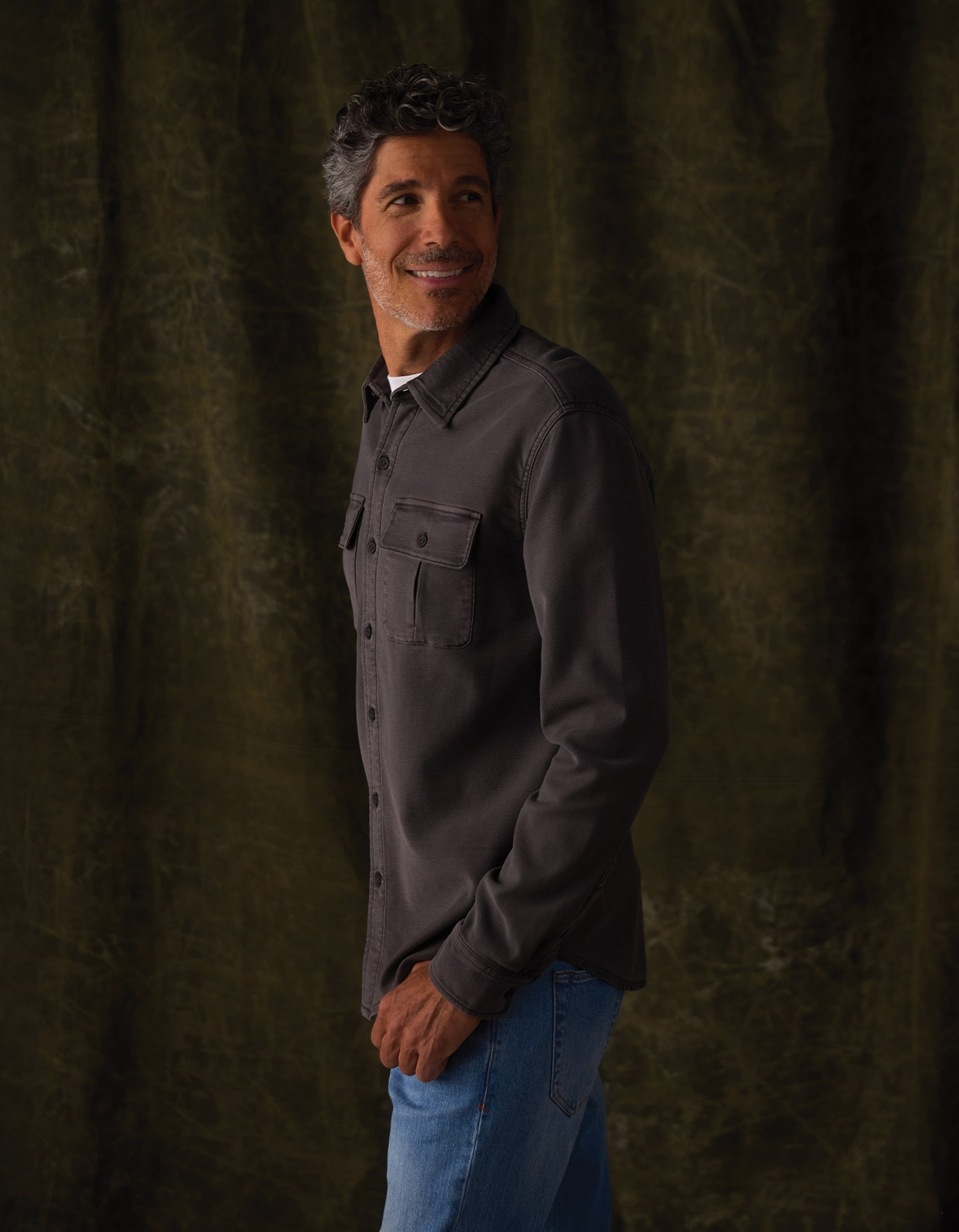 Comfort Terry Shirt Jacket in Steel