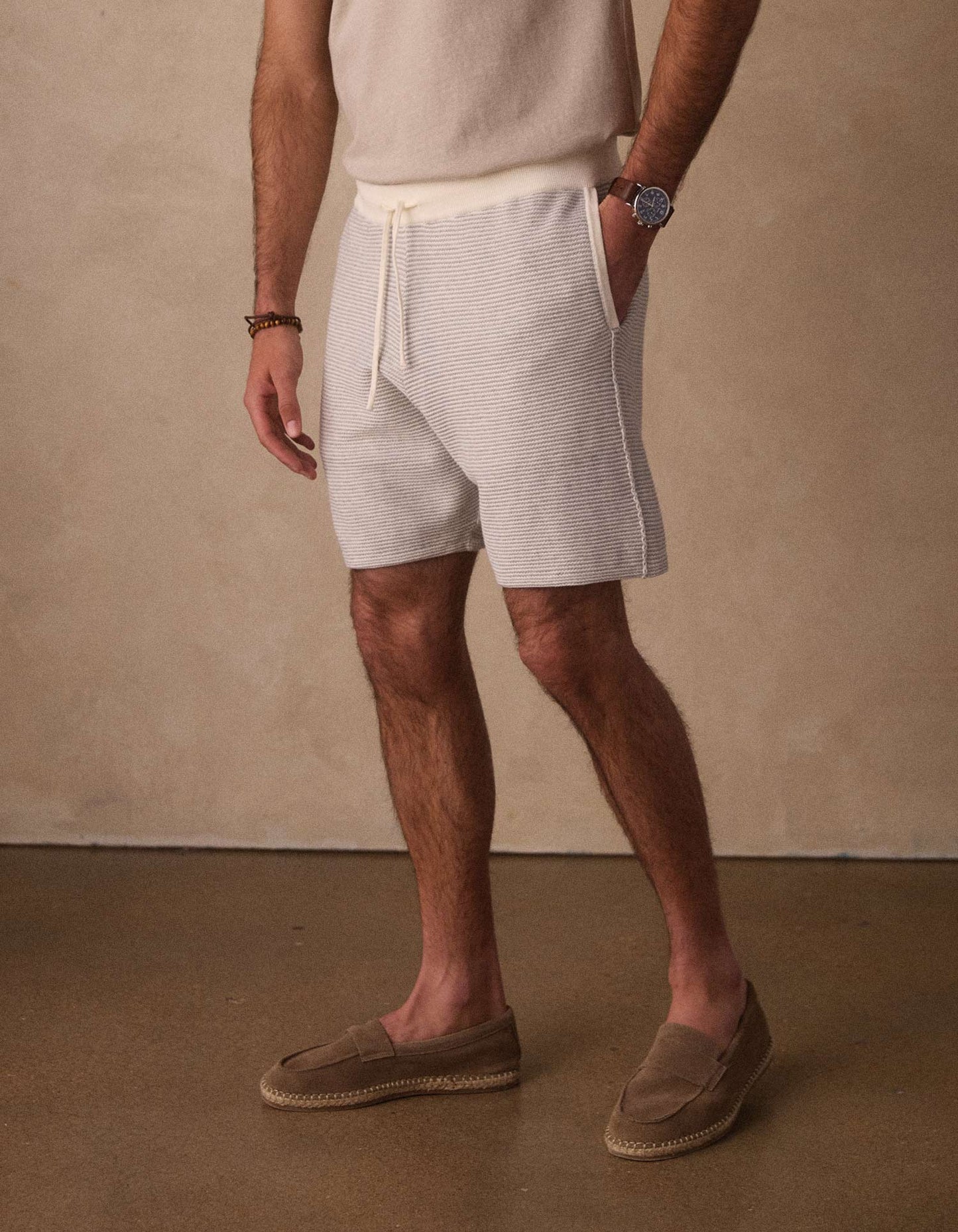 Robles Birdseye Knit Short in Cream/Grey