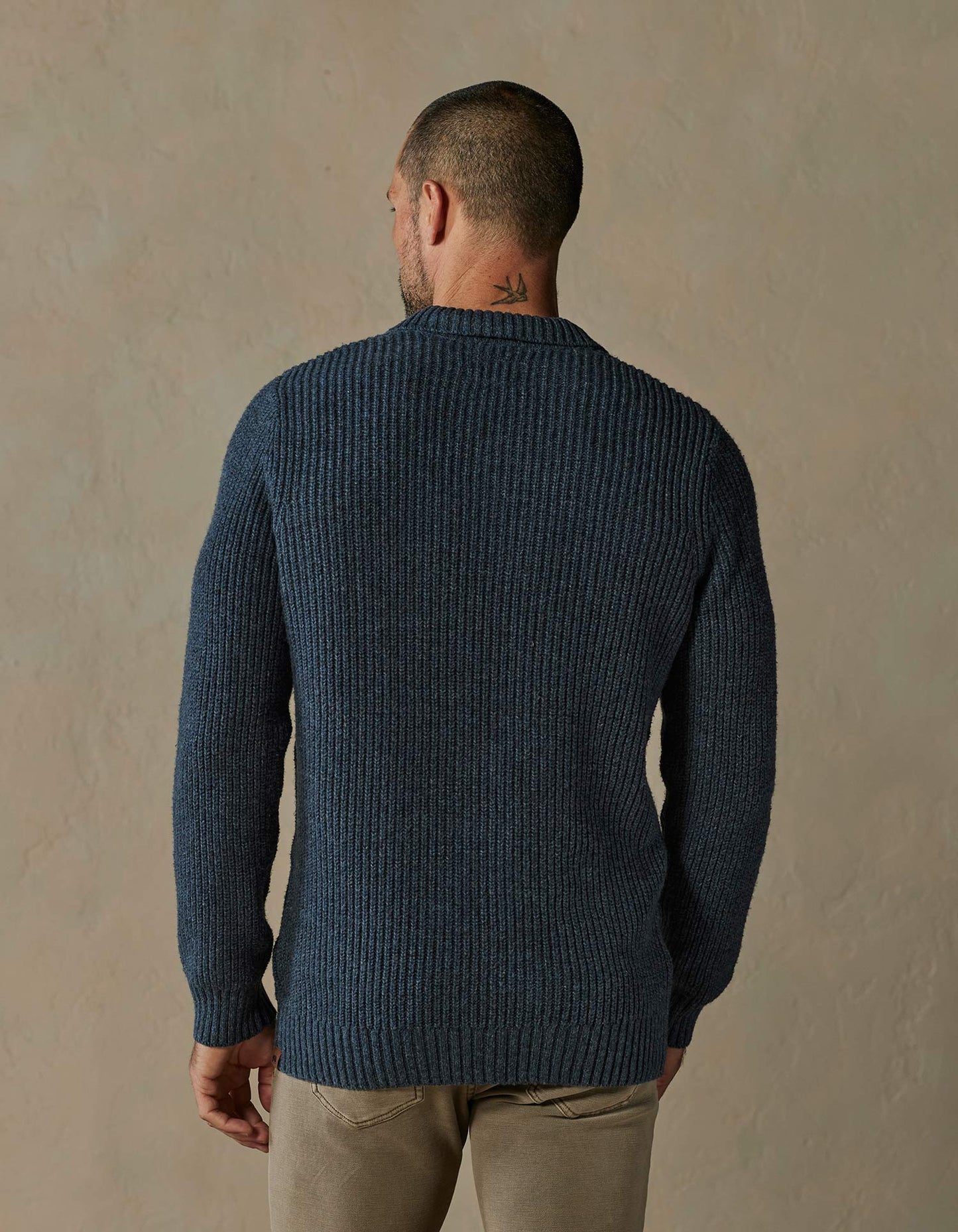 Marled Polo Sweater in Steel Blue