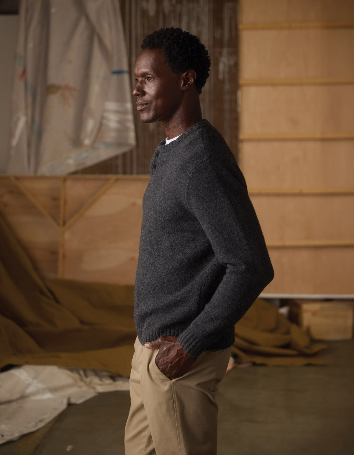 Homebound Henley Sweater in Charcoal