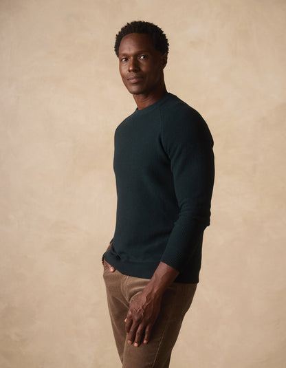 COOLMAX® Textured Crewneck Sweater in Varsity Green