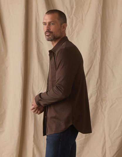 Stratus Knit Button Up in Dark Brown