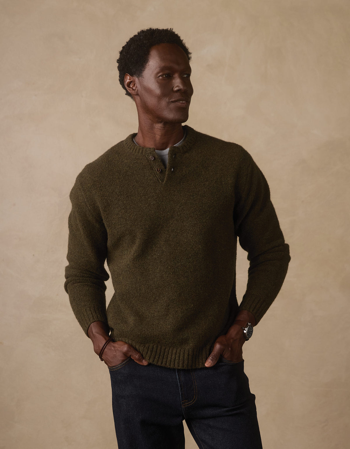 Homebound Henley Sweater in Olive