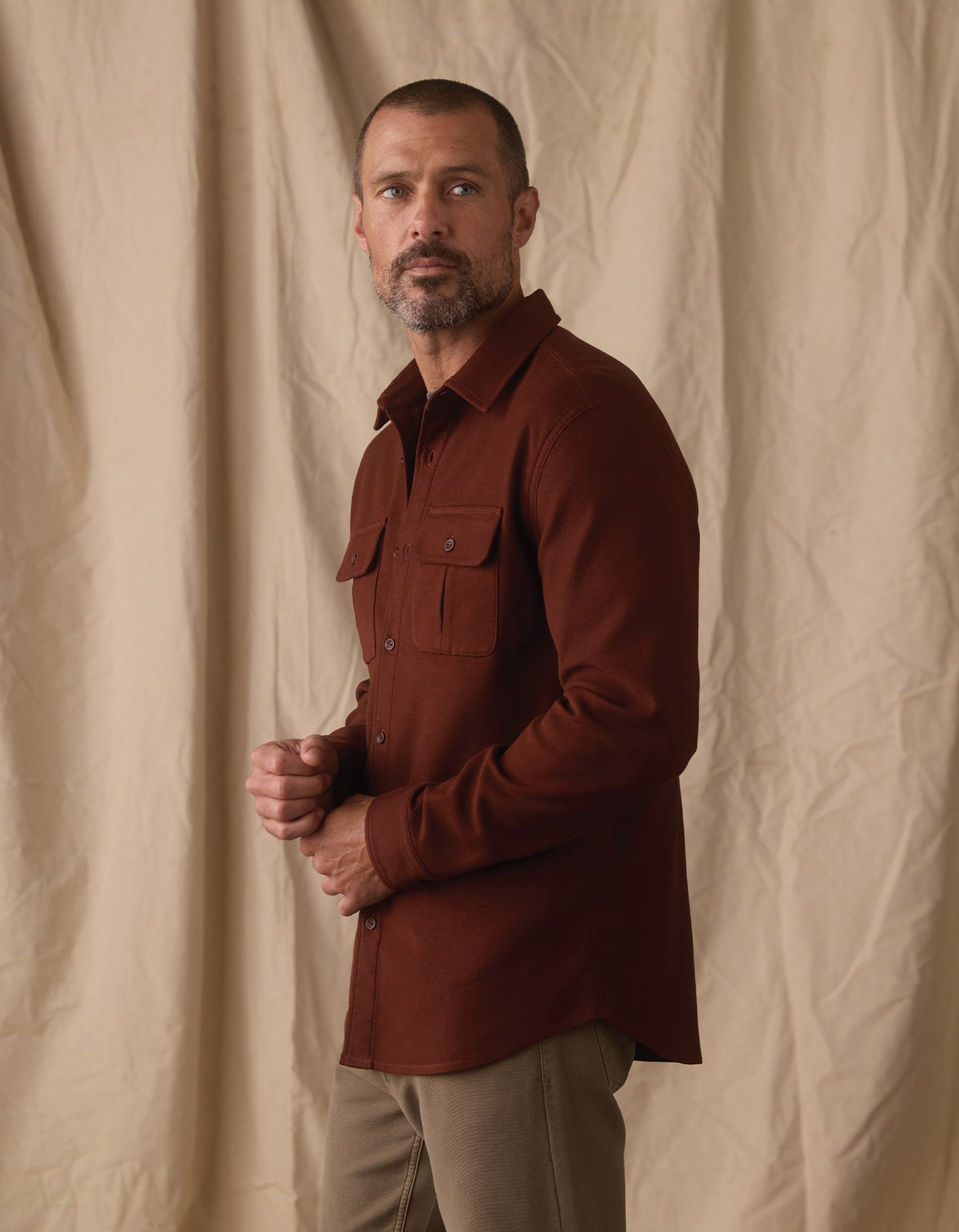 Comfort Terry Shirt Jacket in Spiced Brandy