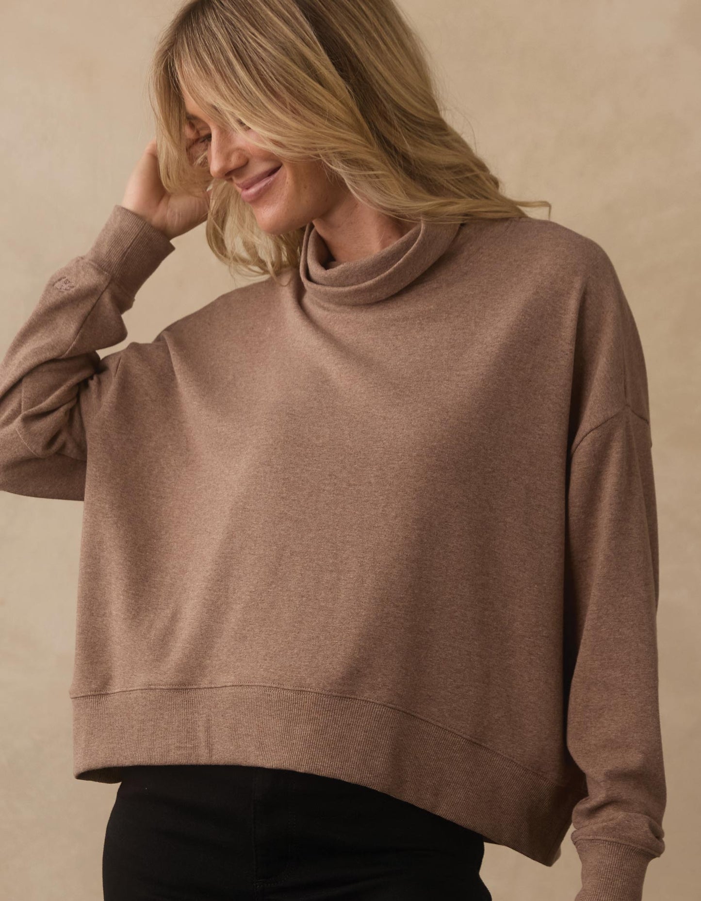 Puremeso Funnel Neck Pullover in Taupe
