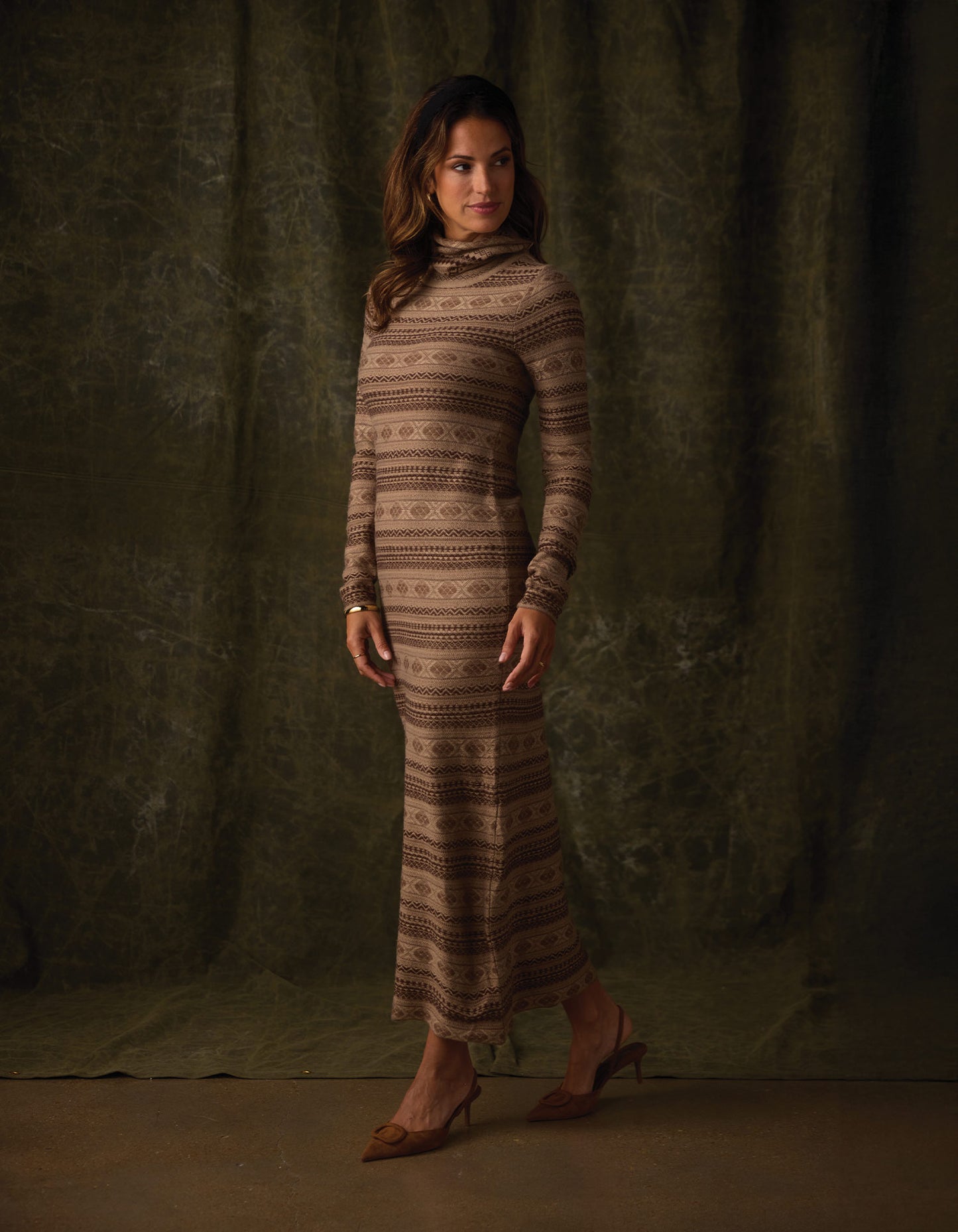 Reverse Fair Isle Maxi Dress in Toasted Chestnut