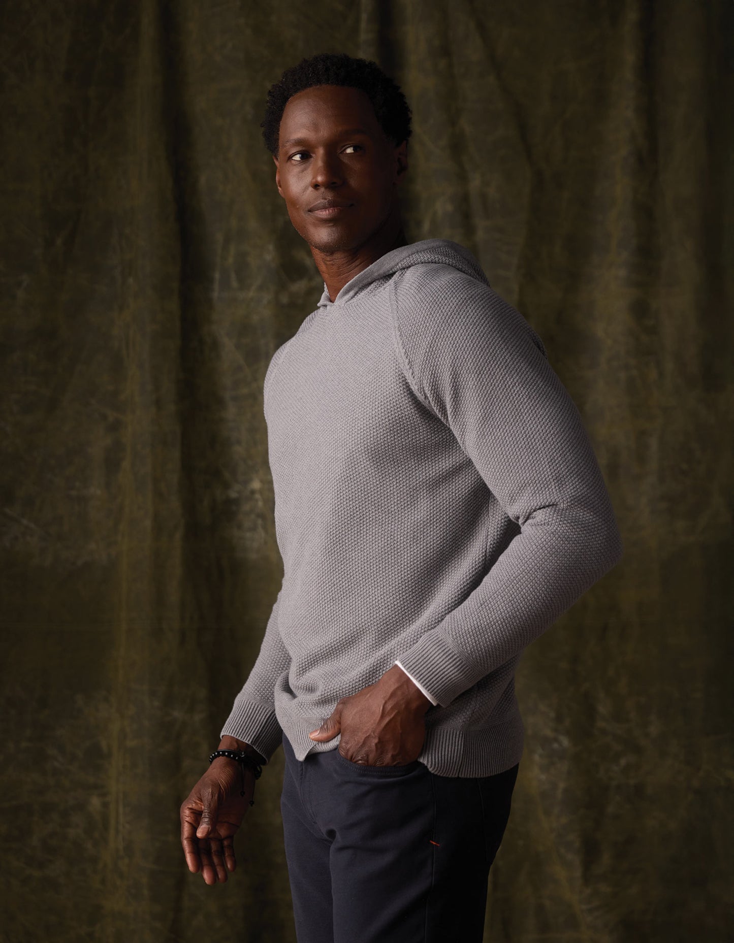 COOLMAX® Textured Hoodie Sweater in Greystone