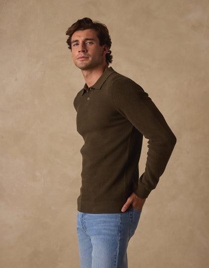 Robles Knit Waffle Stitch Polo in Alpine
