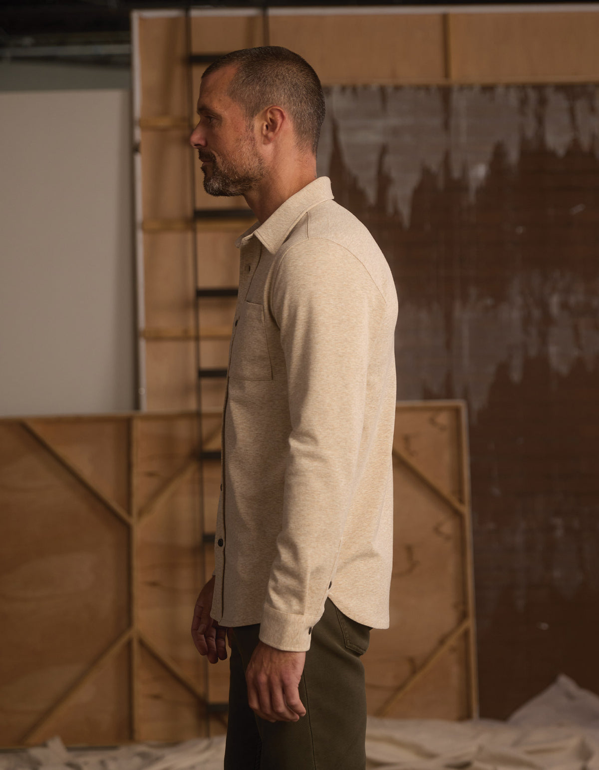 Stratus Knit Button Up in Oat