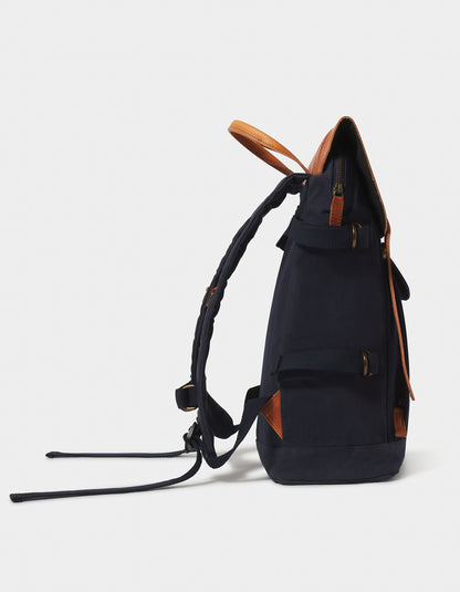 Top Side Leather Backpack in Navy