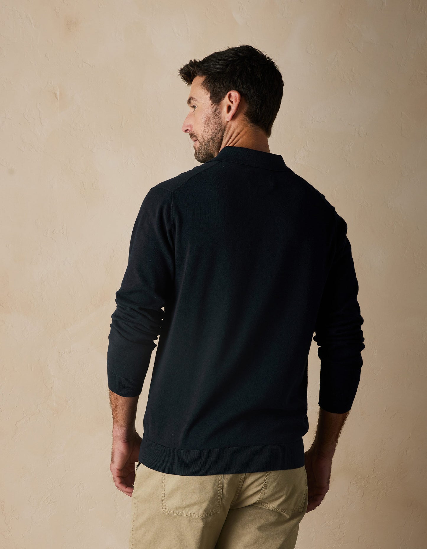 Robles Knit Long Sleeve Polo in Navy