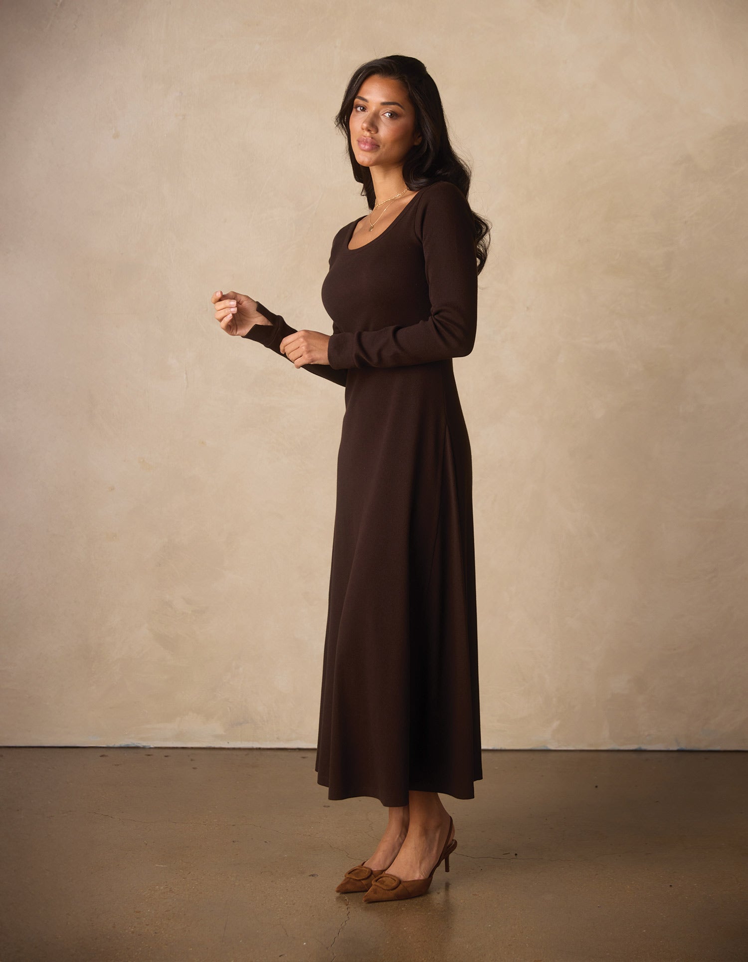 long sleeve ribbed dress White Ribbed Knit Long Sleeves Dress Medium