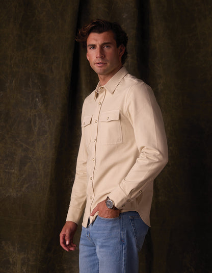 Tentoma Stretch Vintage Button Up in Bone