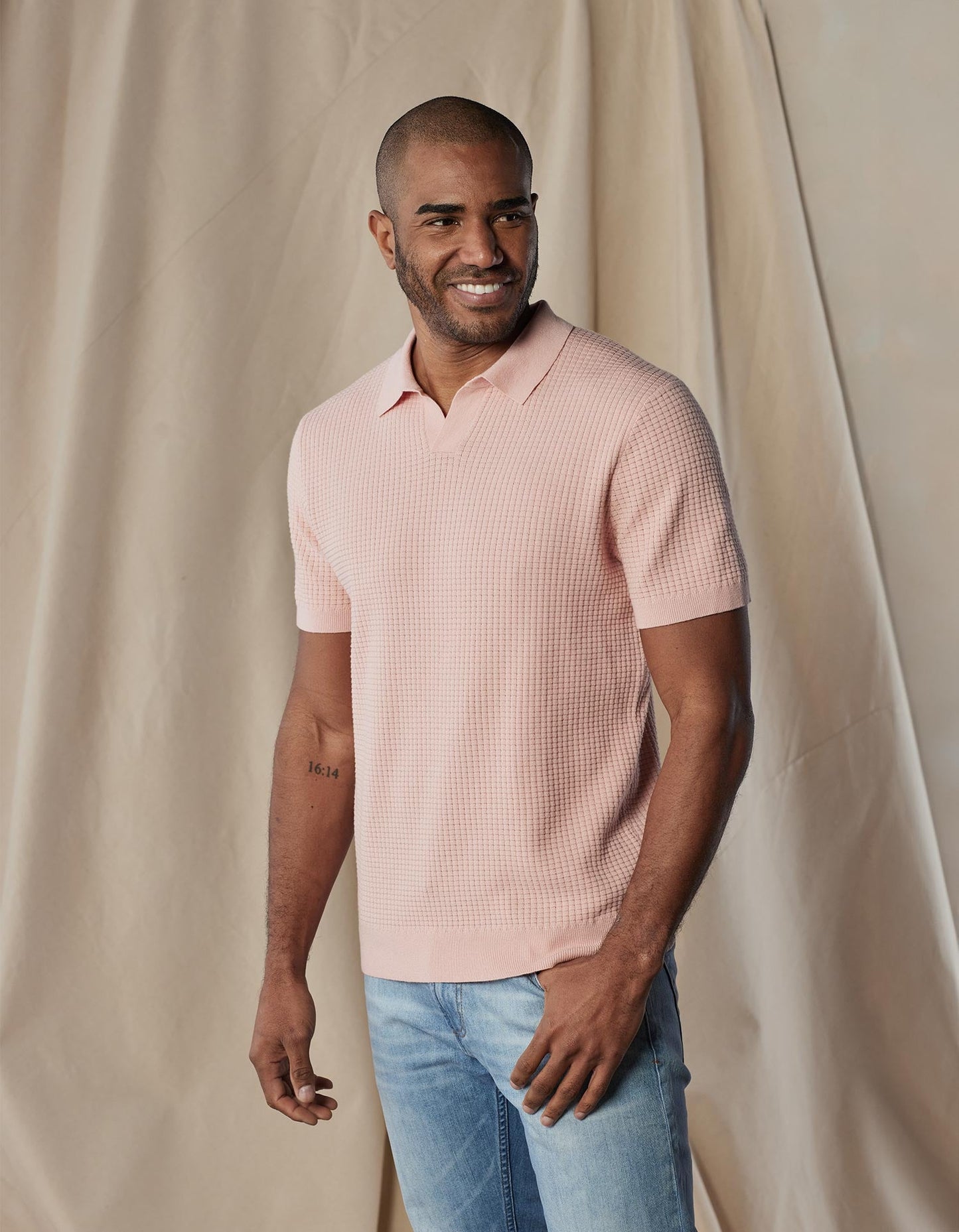 Waffle Stitch Polo in Georgia Peach