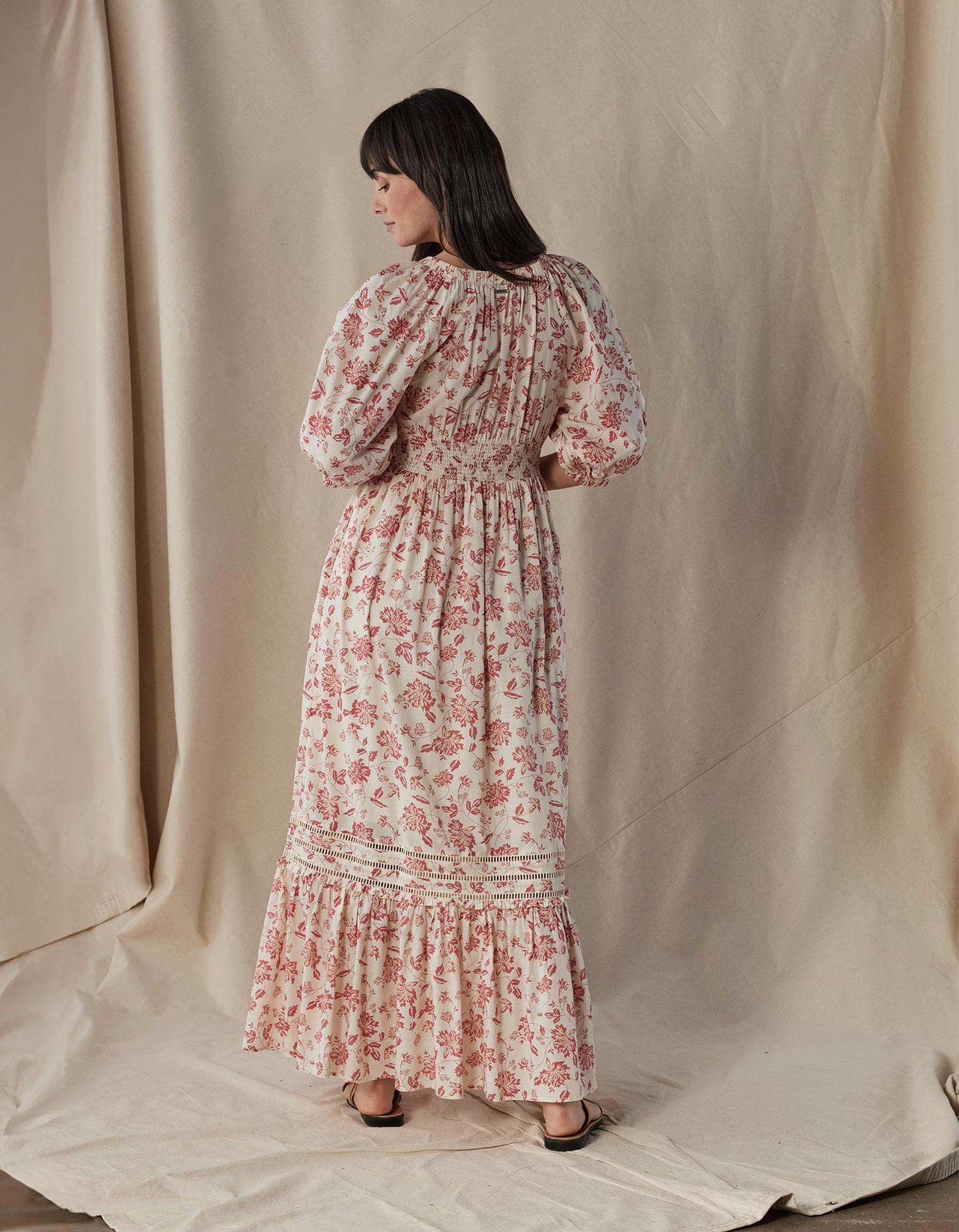 Isla Maxi Dress in Antique Floral Mineral Red