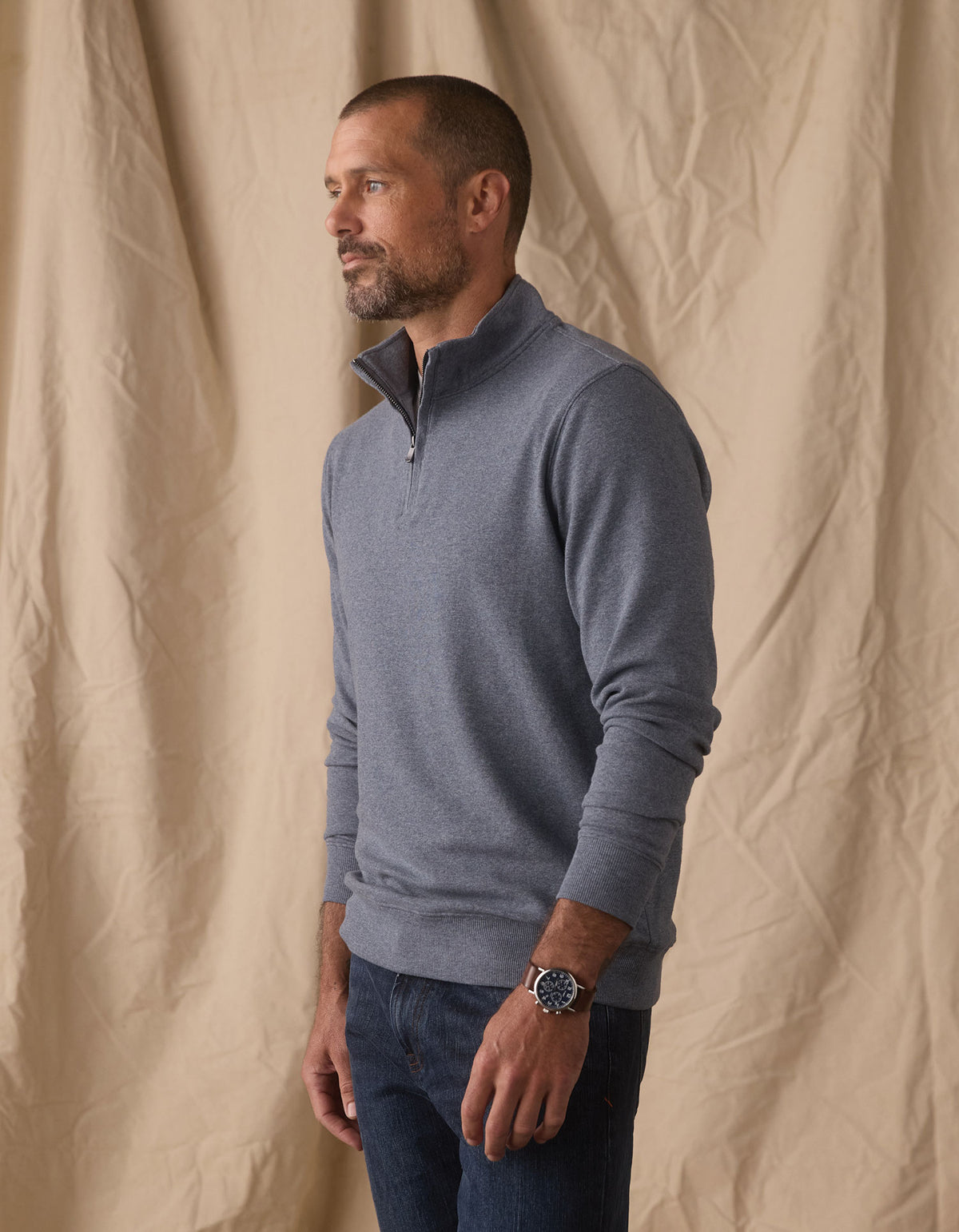 Puremeso Weekend Quarter Zip in Bluestone