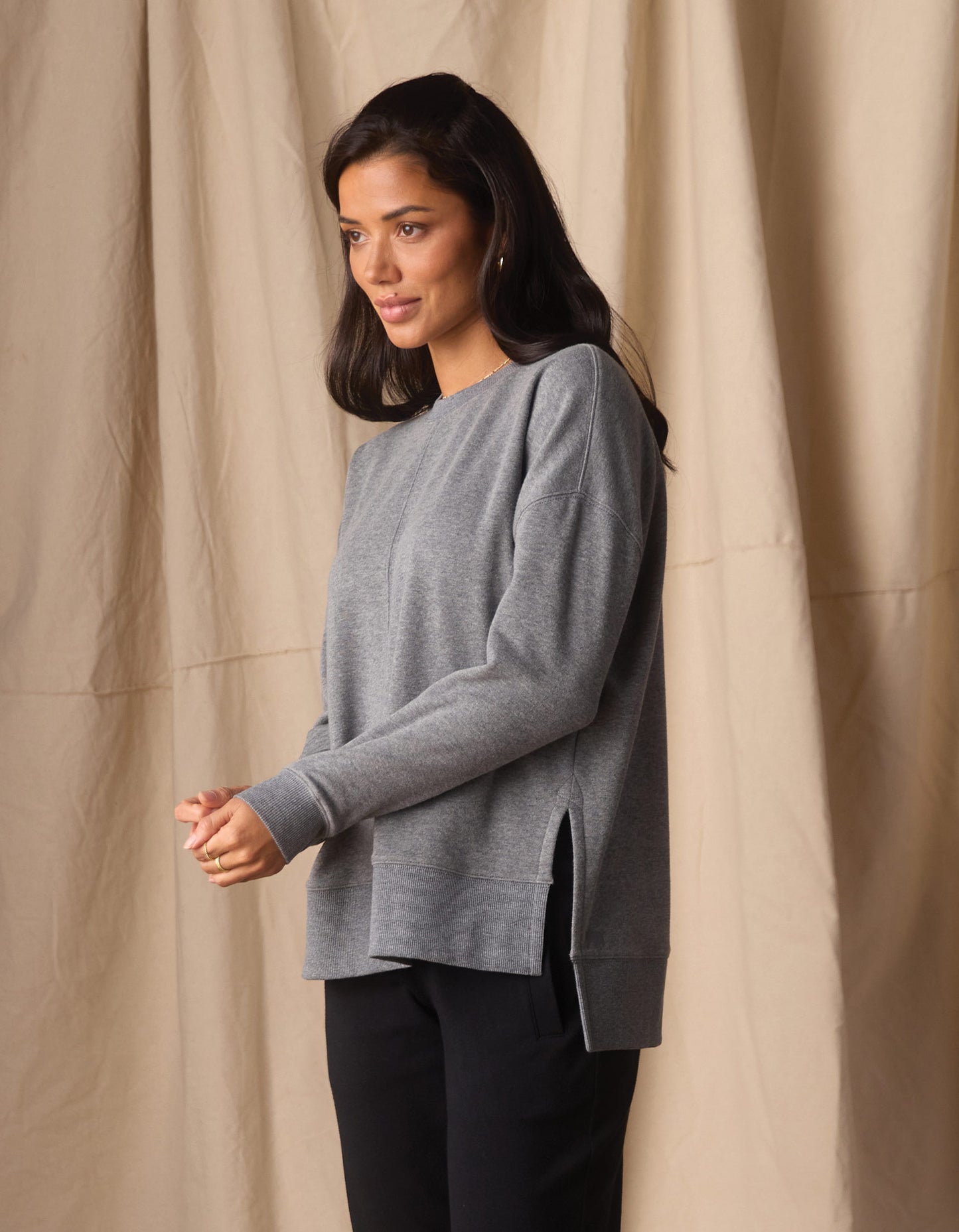 Fleece Puremeso Splitside Pullover in Heather Grey
