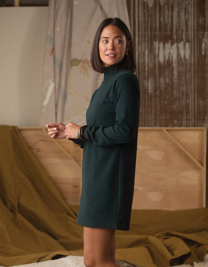 Puremeso Mockneck Everyday Dress in Emerald