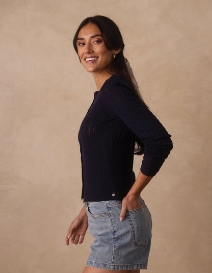 Ravello Fine Gauge Cardigan in Navy