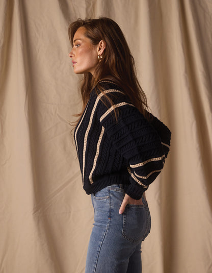 Apres Chevron Sweater in Navy/Birch Stripe